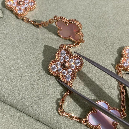 [Clover]CLOVER 10 MOTIFS DIAMOND PINK MOP NECKLACE