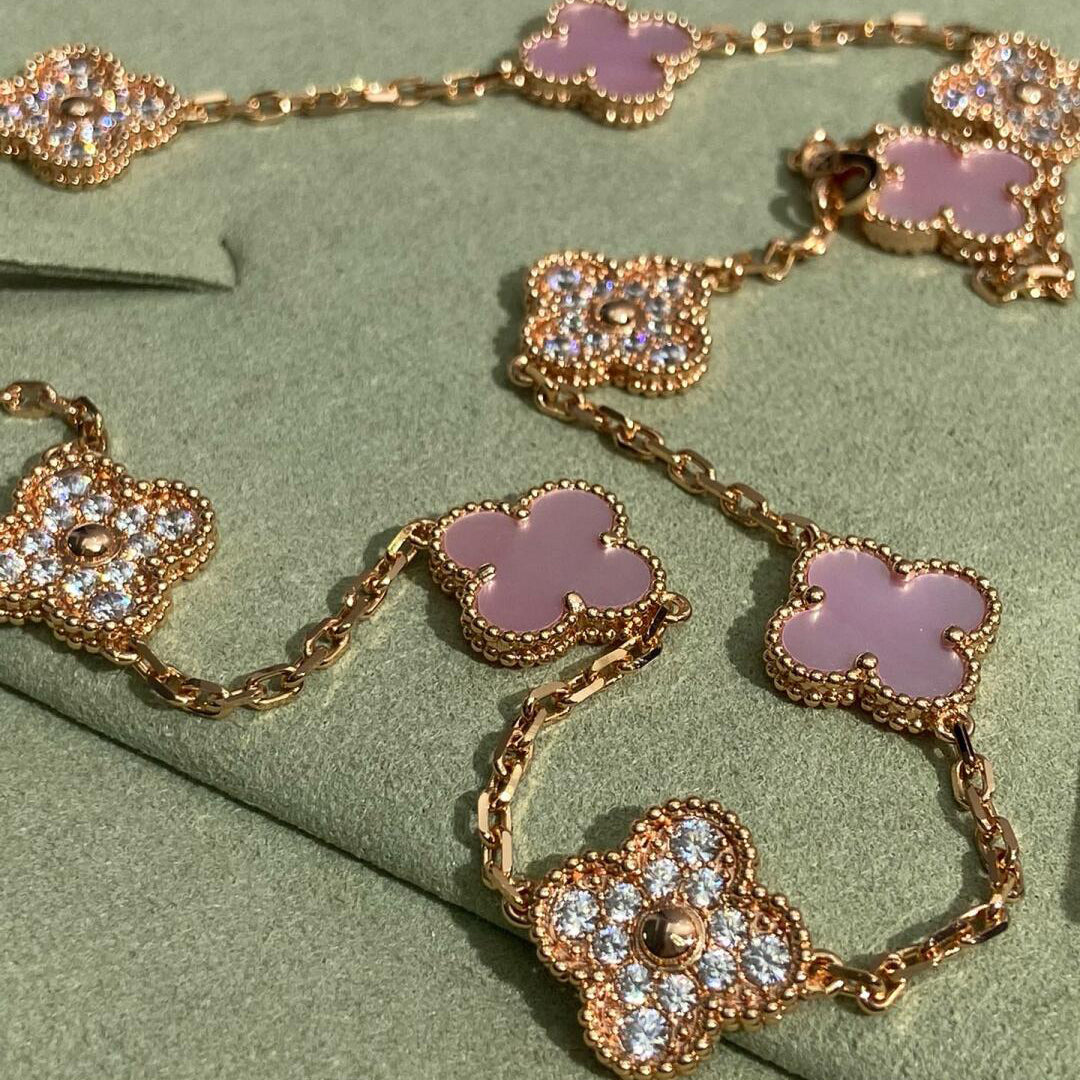 [Clover]CLOVER 10 MOTIFS DIAMOND PINK MOP NECKLACE