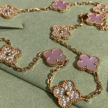 [Clover]CLOVER 10 MOTIFS DIAMOND PINK MOP NECKLACE