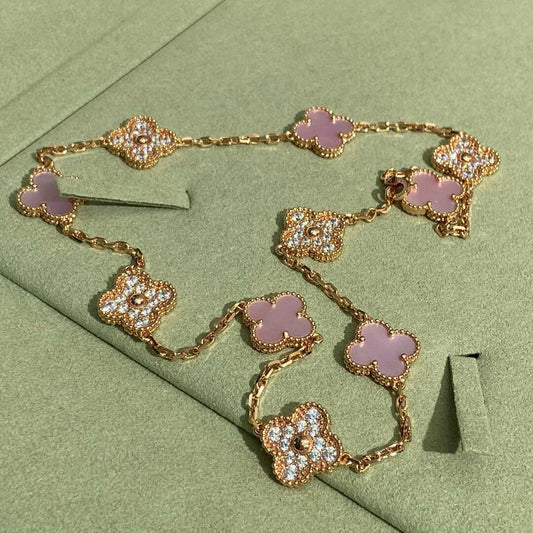 [Clover]CLOVER 10 MOTIFS DIAMOND PINK MOP NECKLACE