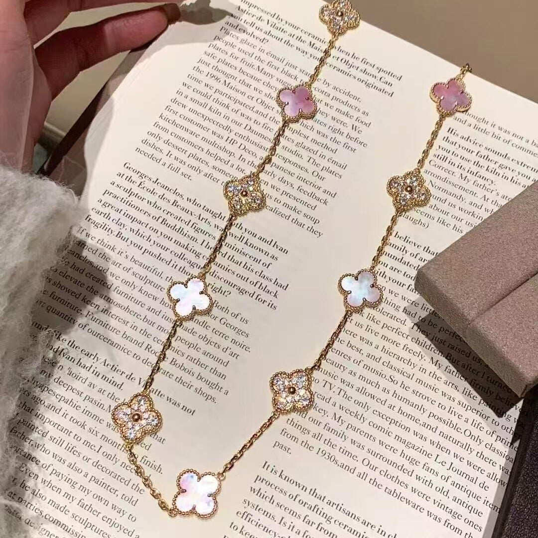 [Clover]CLOVER 10 MOTIFS DIAMOND PINK MOP NECKLACE