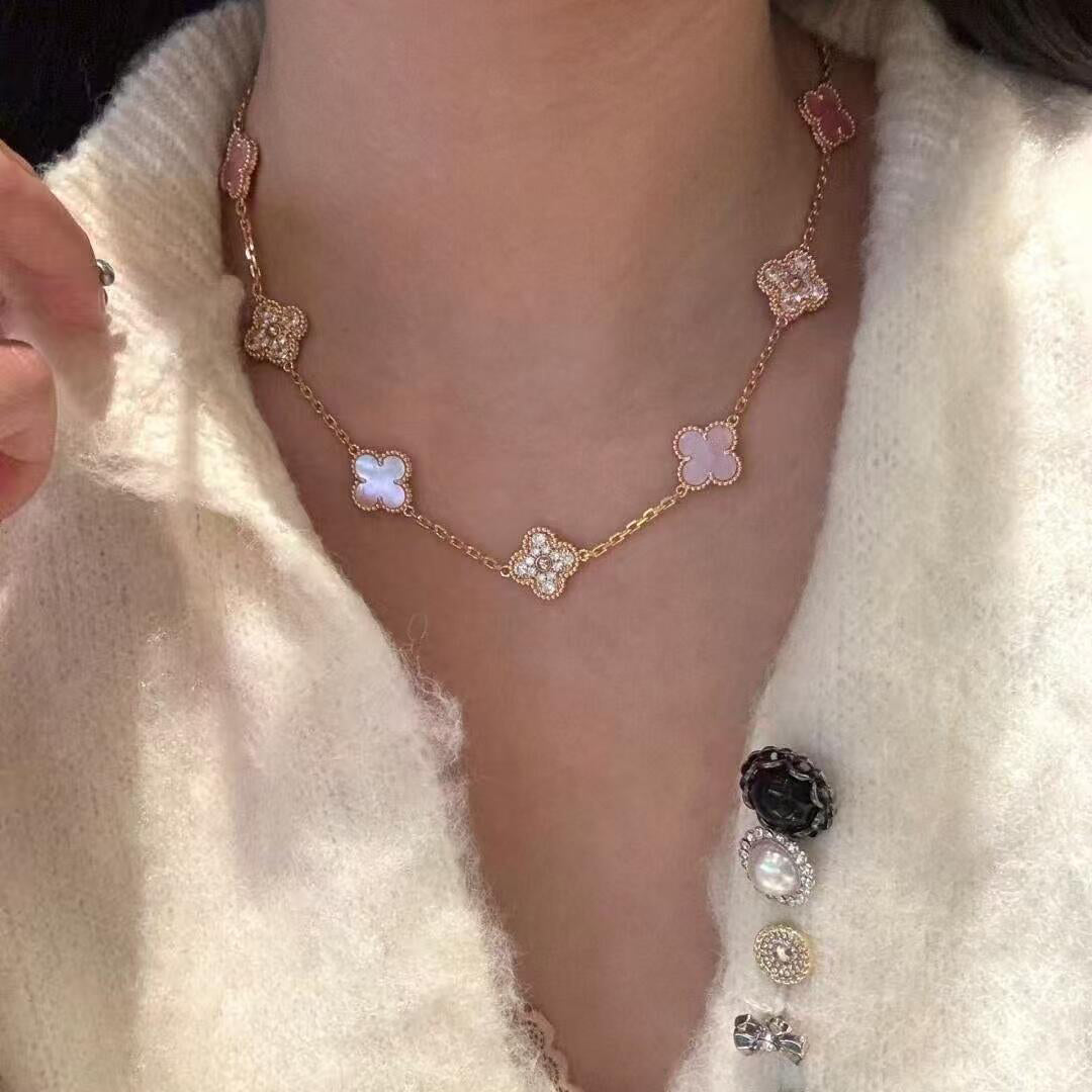 [Clover]CLOVER 10 MOTIFS DIAMOND PINK MOP NECKLACE