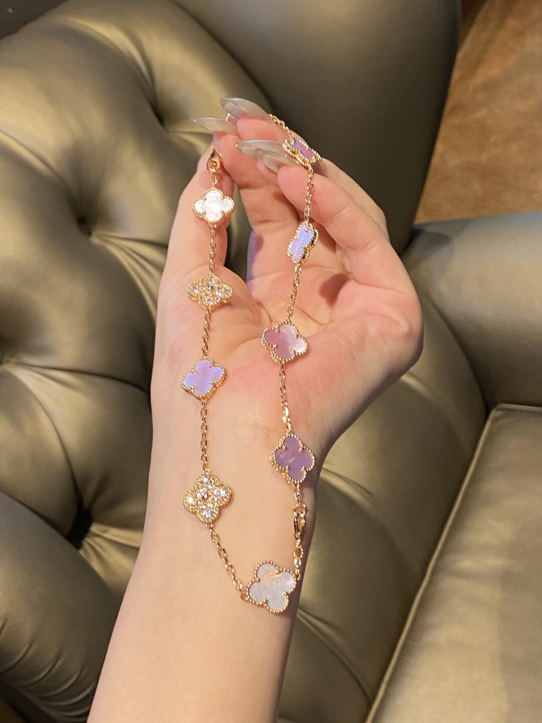 [Clover]CLOVER 10 MOTIFS DIAMOND PINK MOP NECKLACE