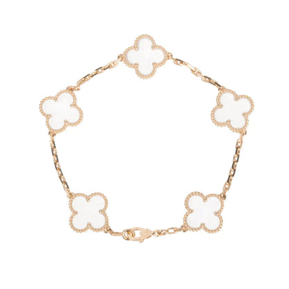 [Clover]CLOVER 5 MOTIF ROCK CRYSTAL PINK GOLD BRACELET
