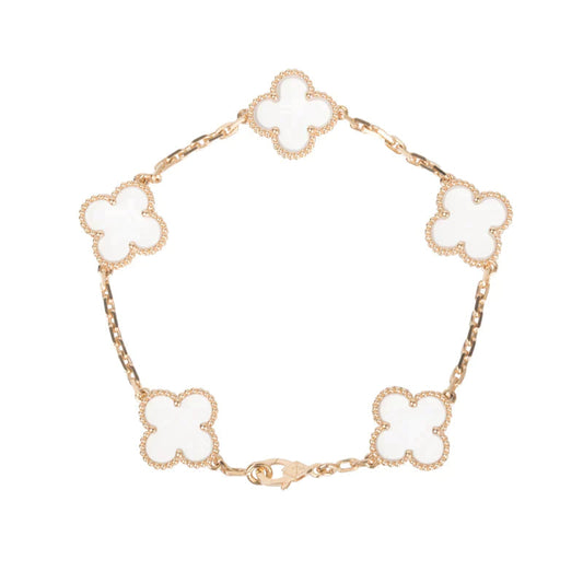 [Clover]CLOVER 5 MOTIF ROCK CRYSTAL PINK GOLD BRACELET