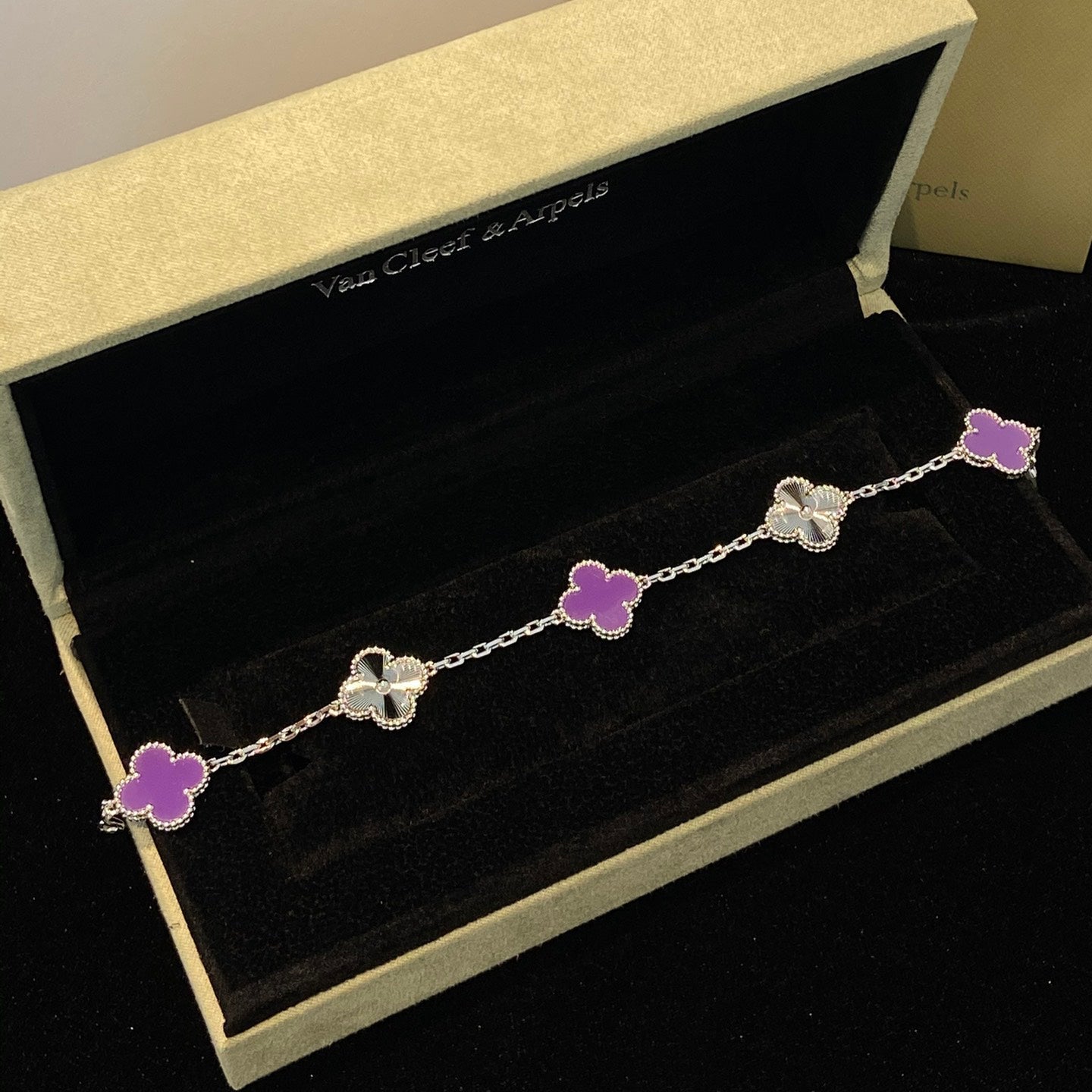 [Clover]CLOVER  5 MOTIFS  PURPLE VIOLET BRACELET SILVER