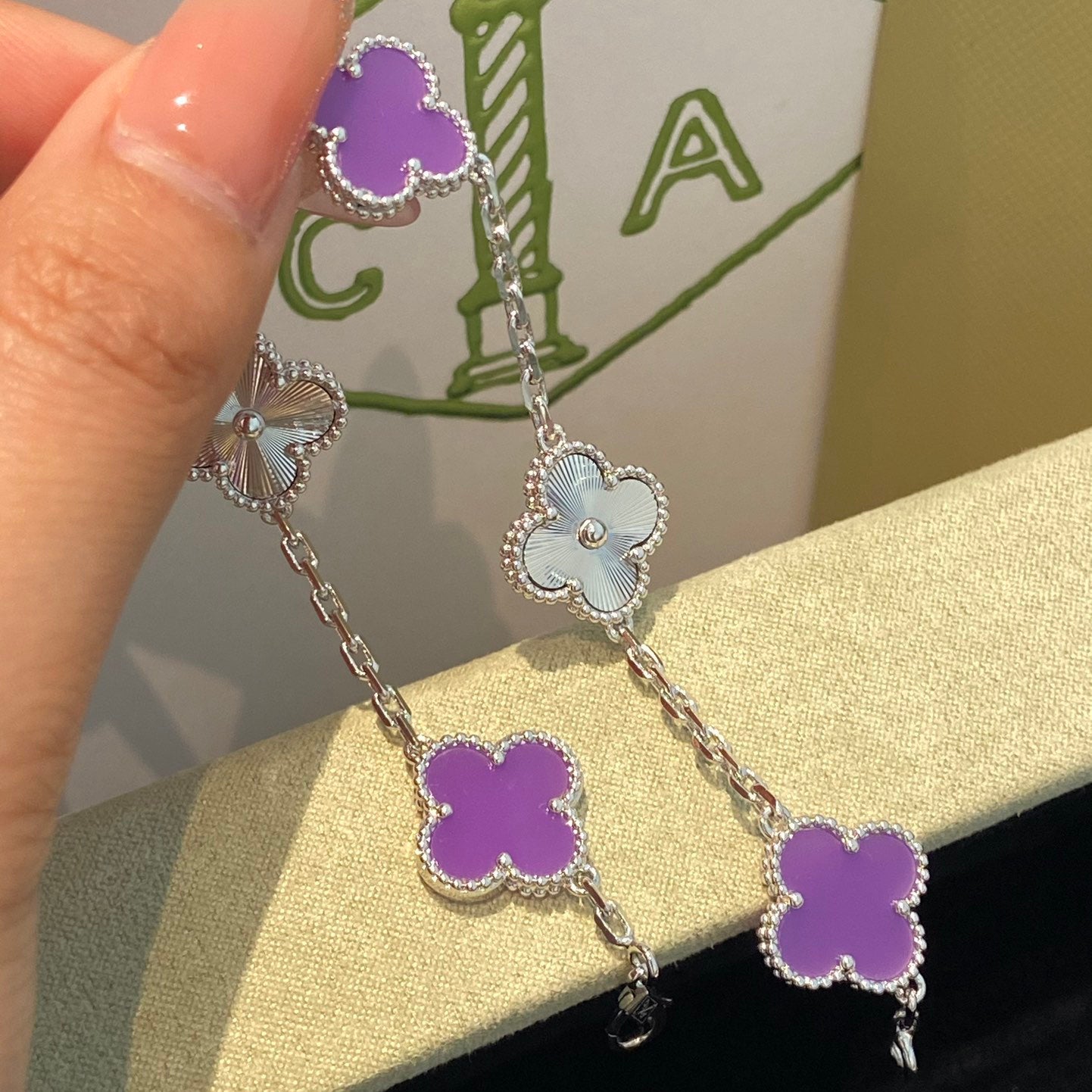 [Clover]CLOVER  5 MOTIFS  PURPLE VIOLET BRACELET SILVER