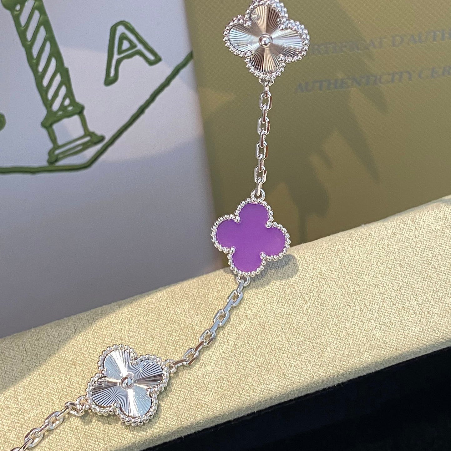 [Clover]CLOVER  5 MOTIFS  PURPLE VIOLET BRACELET SILVER