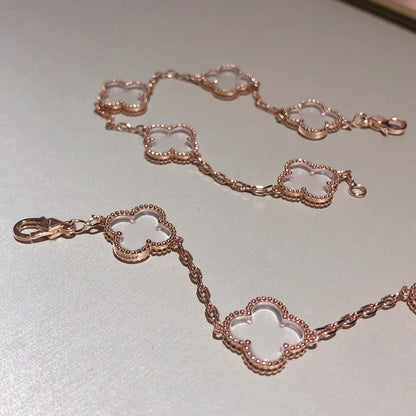 [Clover]CLOVER 5 MOTIF ROCK CRYSTAL PINK GOLD BRACELET