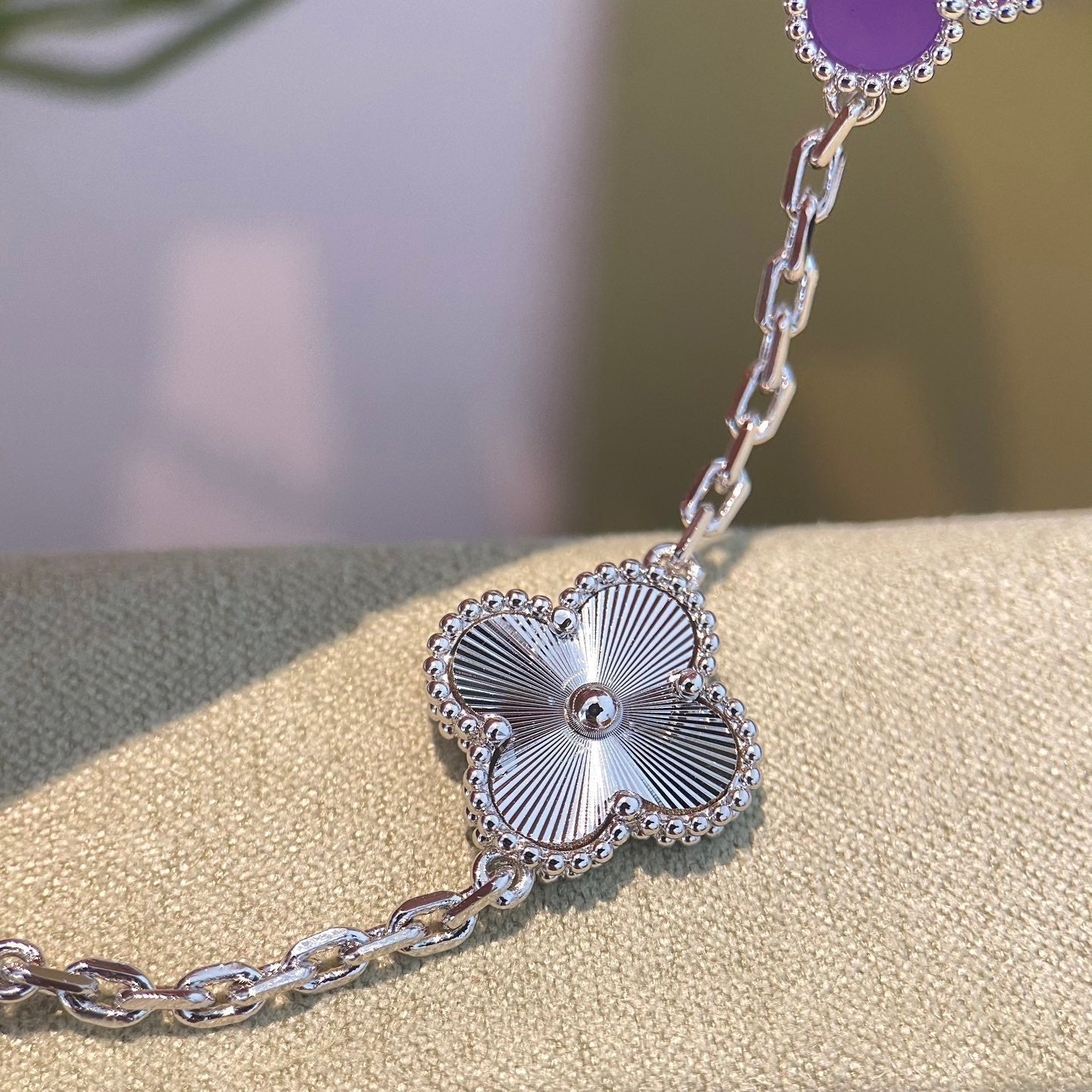 [Clover]CLOVER  5 MOTIFS  PURPLE VIOLET BRACELET SILVER