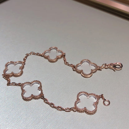 [Clover]CLOVER 5 MOTIF ROCK CRYSTAL PINK GOLD BRACELET