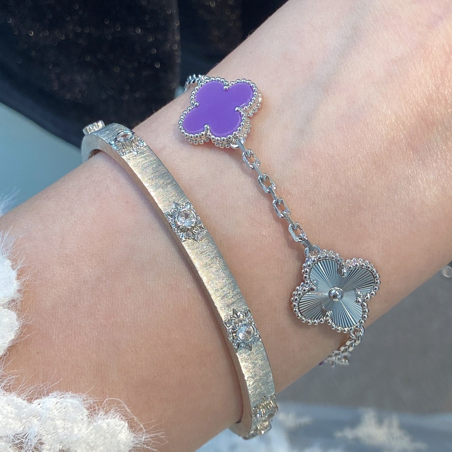 [Clover]CLOVER  5 MOTIFS  PURPLE VIOLET BRACELET SILVER