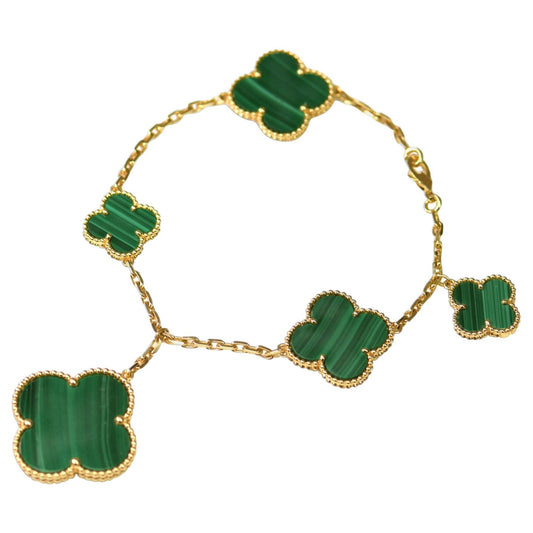 [Clover]MAGIC CLOVER MALACHITE GOLD BRACELET 5 MOTIFS