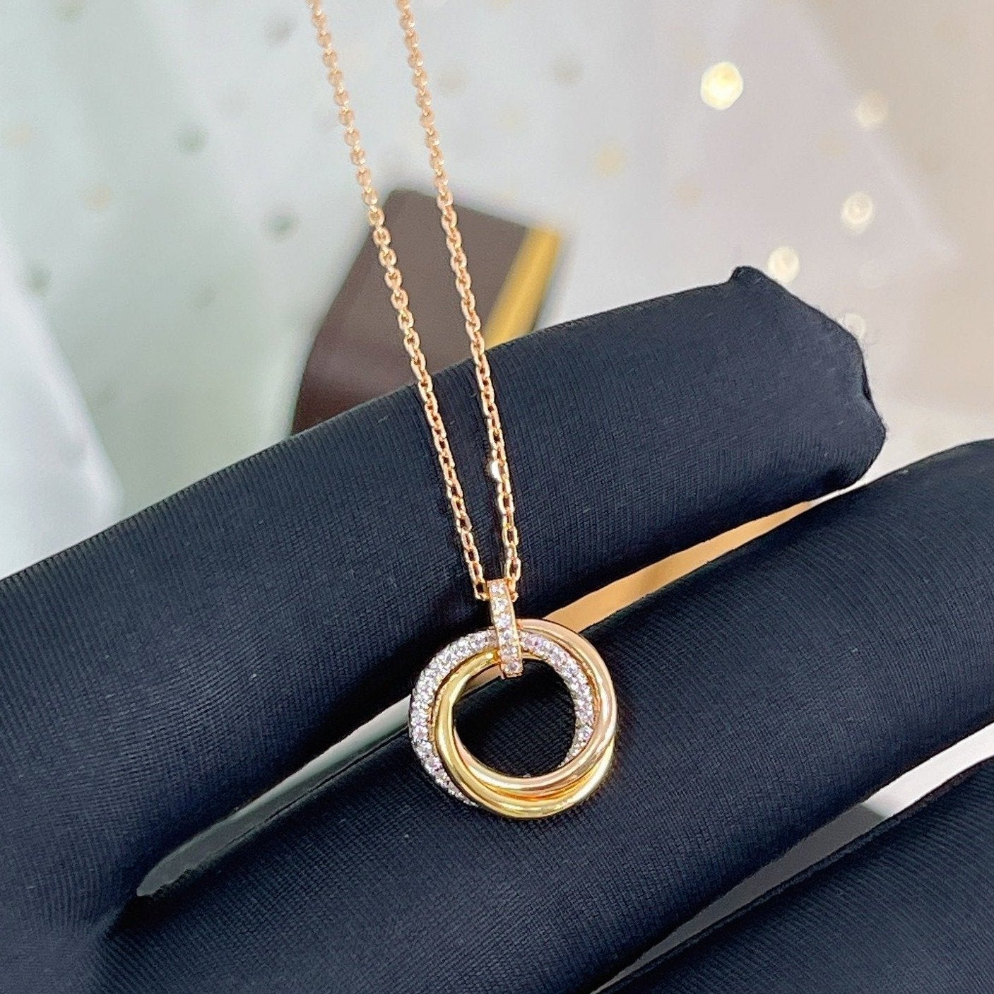 [Clover]TRINITY NECKLACE SILVER GOLD PINK GOLD DIAMONDS