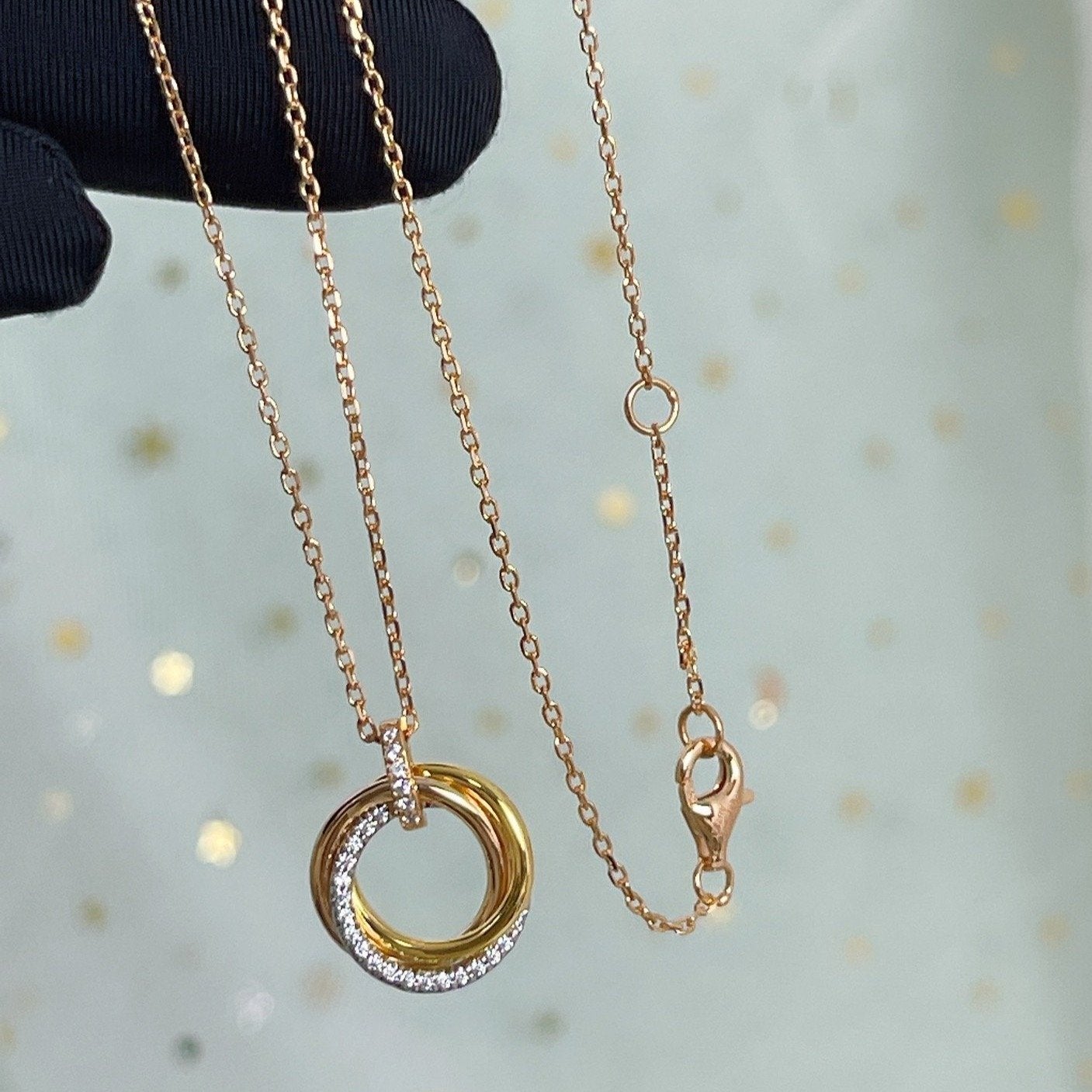 [Clover]TRINITY NECKLACE SILVER GOLD PINK GOLD DIAMONDS