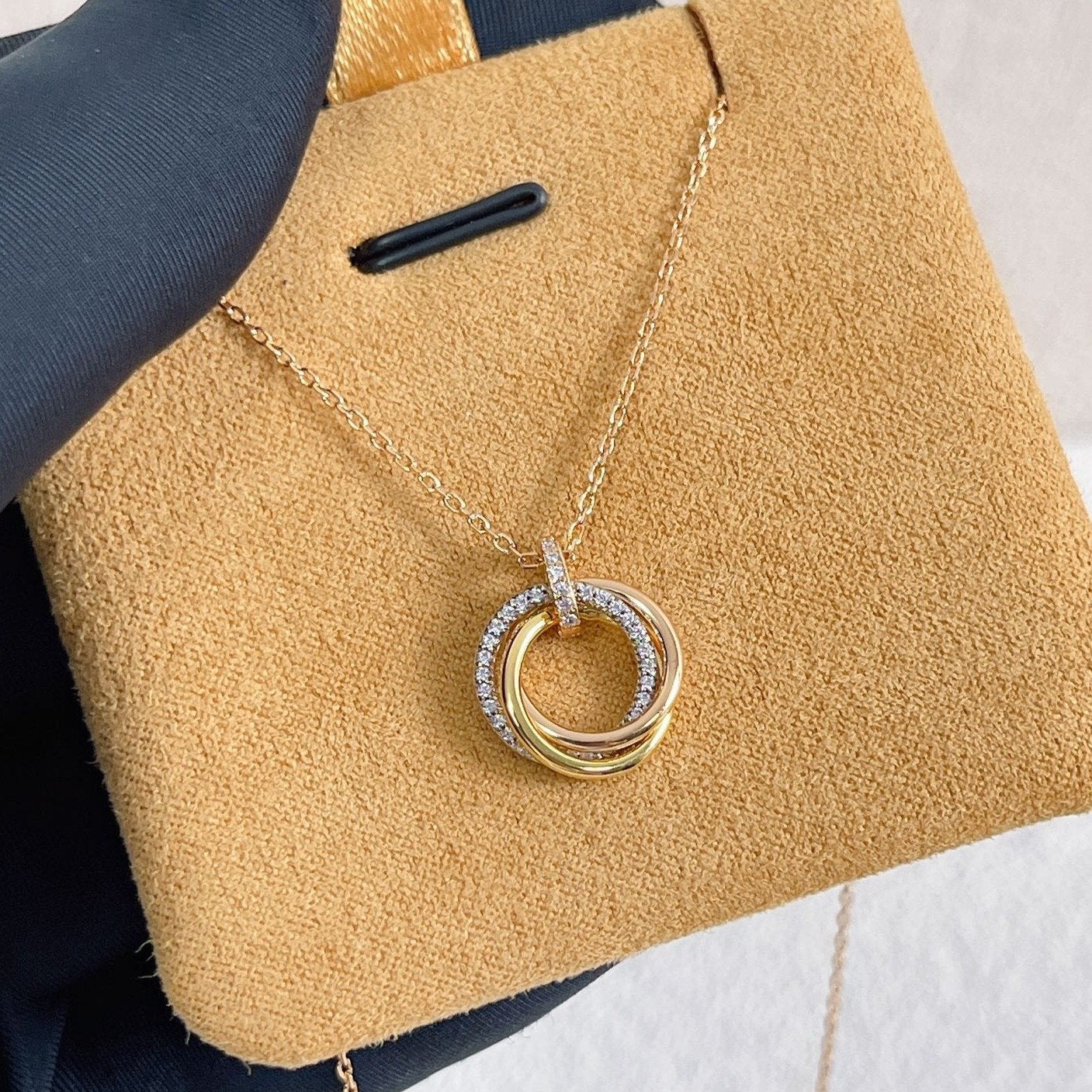 [Clover]TRINITY NECKLACE SILVER GOLD PINK GOLD DIAMONDS