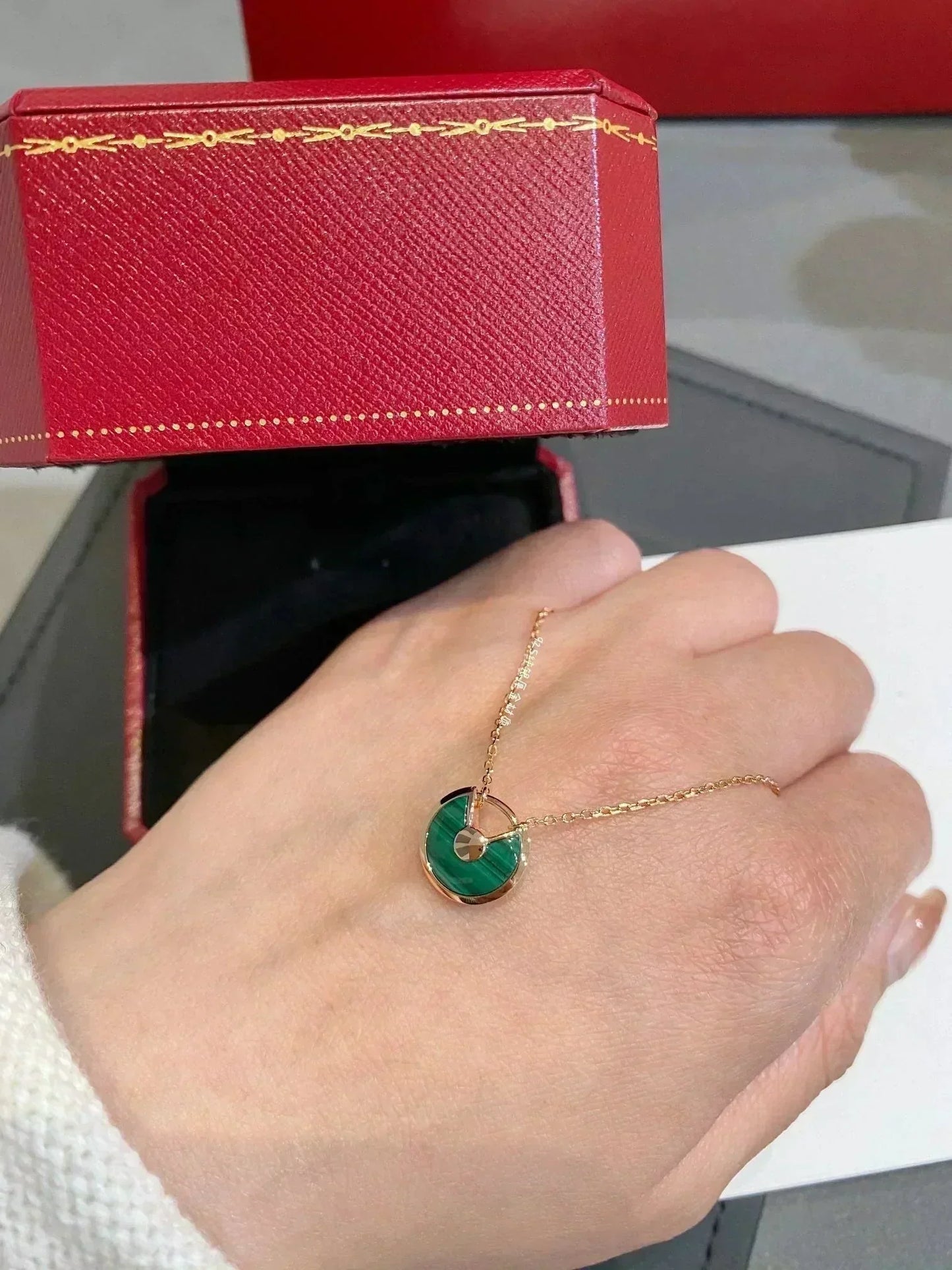 [Clover]AMULETTE ROSE GOLD MALACHITE NECKLACE