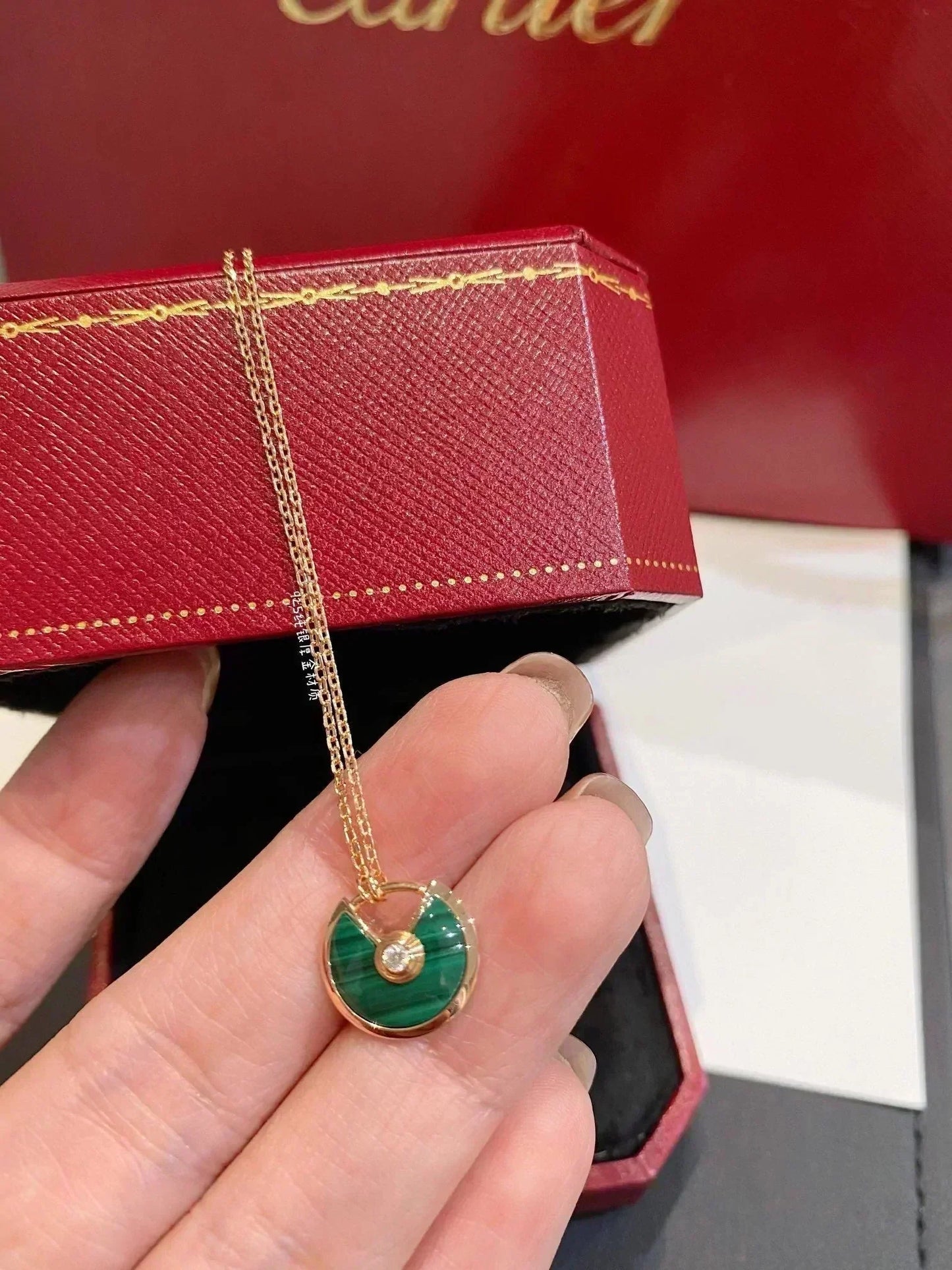 [Clover]AMULETTE ROSE GOLD MALACHITE NECKLACE