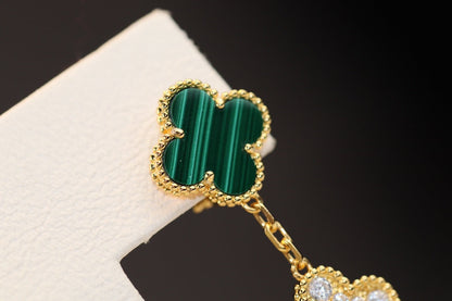 [Clover]CLOVER EARRINGS GOLD MALACHITE DIAMOND 3 MOTIF