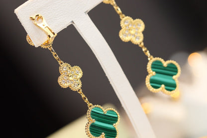 [Clover]CLOVER EARRINGS GOLD MALACHITE DIAMOND 3 MOTIF