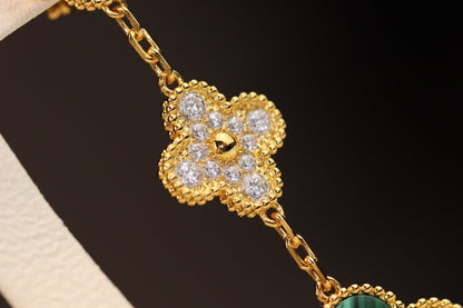 [Clover]CLOVER EARRINGS GOLD MALACHITE DIAMOND 3 MOTIF