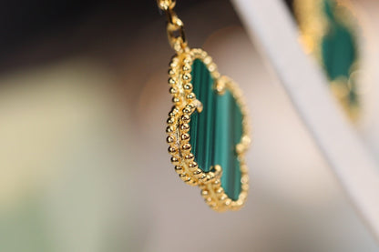 [Clover]CLOVER EARRINGS GOLD MALACHITE DIAMOND 3 MOTIF