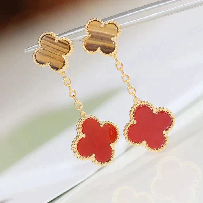 [Clover]CLOVER  2 MOTIF  TIGER EYE CARNELIAN EARRINGS