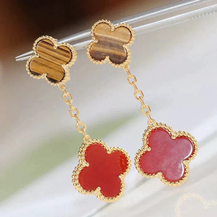 [Clover]CLOVER  2 MOTIF  TIGER EYE CARNELIAN EARRINGS
