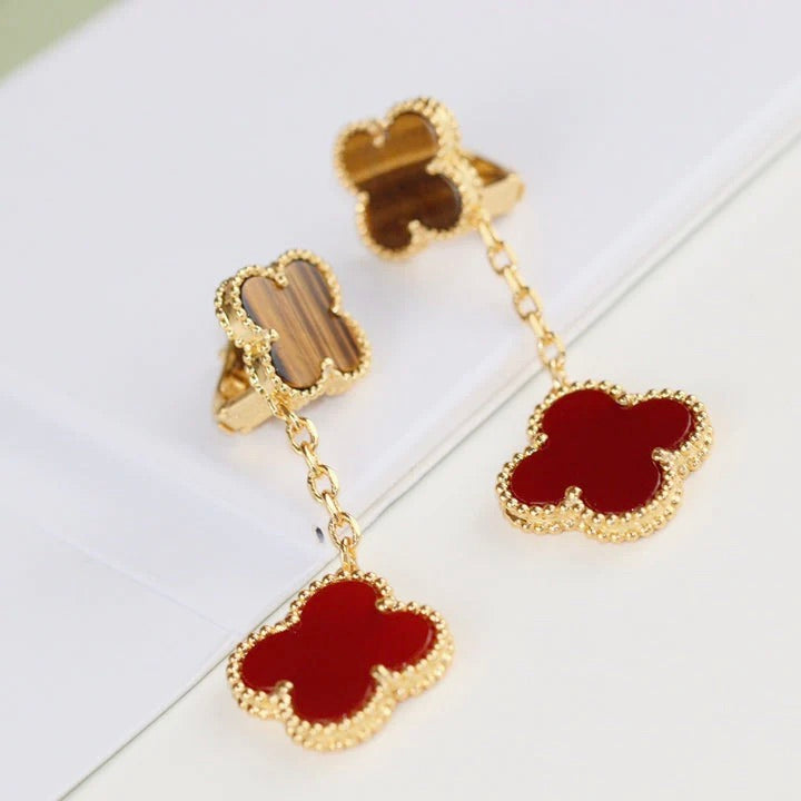 [Clover]CLOVER  2 MOTIF  TIGER EYE CARNELIAN EARRINGS