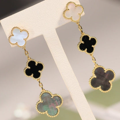 [Clover]CLOVER EARRINGS GOLD ONYX MOP 3 MOTIF