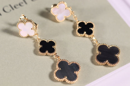 [Clover]CLOVER EARRINGS GOLD ONYX MOP 3 MOTIF