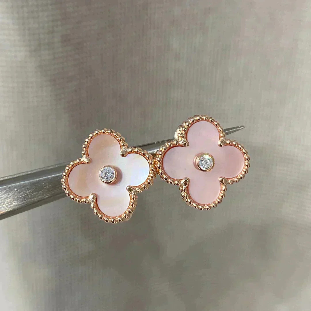 [Clover]CLOVER MEDIUM 1 MOTIFS  PINK MOP DIAMOND EARRINGS