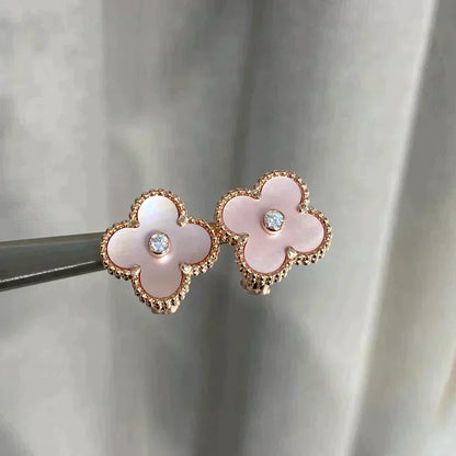 [Clover]CLOVER MEDIUM 1 MOTIFS  PINK MOP DIAMOND EARRINGS