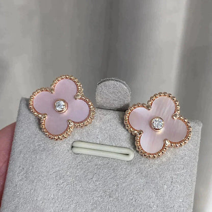 [Clover]CLOVER MEDIUM 1 MOTIFS  PINK MOP DIAMOND EARRINGS