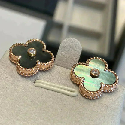 [Clover]CLOVER MEDIUM 1 MOTIFS GRAY MOP  DIAMOND EARRINGS