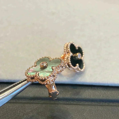 [Clover]CLOVER MEDIUM 1 MOTIFS GRAY MOP  DIAMOND EARRINGS