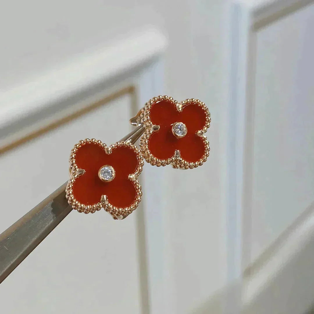 [Clover]CLOVER MEDIUM 1 MOTIFS CARNELIAN  DIAMOND earrings