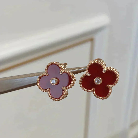[Clover]CLOVER MEDIUM 1 MOTIFS CARNELIAN  DIAMOND earrings