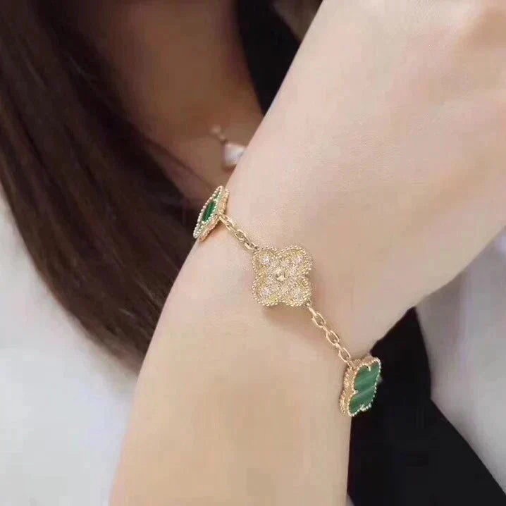[Clover]CLOVER  5 MOTIF MALACHITE DIAMOND BRACELET
