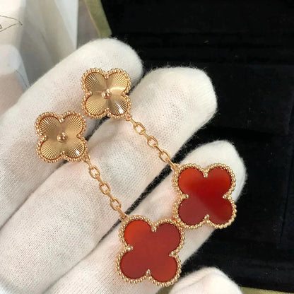 [Clover]CLOVER 2 MOTIF  LASER CARNELIAN EARRINGS