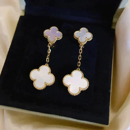 [Clover]CLOVER 2 MOTIF WHITE MOP EARRINGS