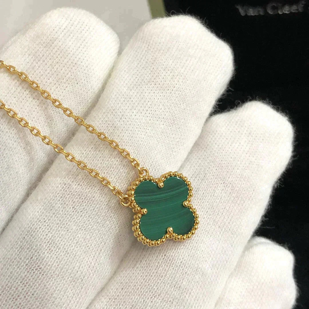 [Clover]CLOVER 15MM MALACHITE SINGLE FLOWER  NECKLACE