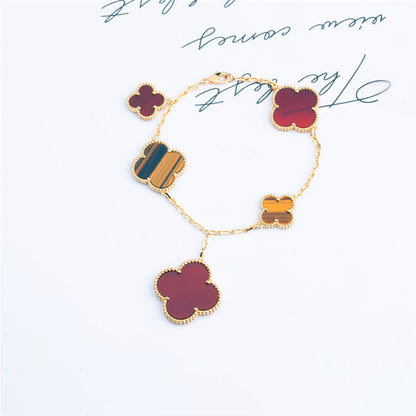 [Clover]CLOVER BRACELET 5 MOTIFS CARNELIAN TIGER EYE