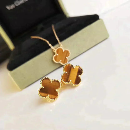 [Clover]CLOVER MEDIUM 1 MOTIFS TIGER EYE EARRINGS