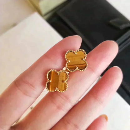 [Clover]CLOVER MEDIUM 1 MOTIFS TIGER EYE EARRINGS