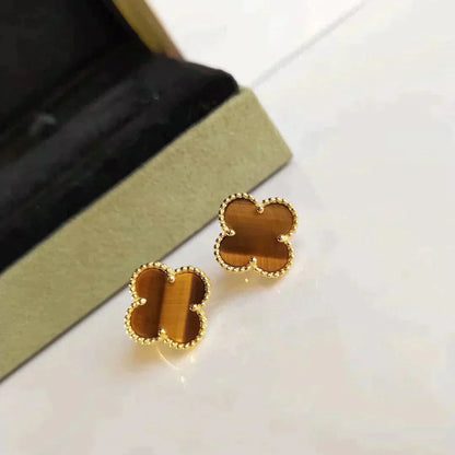 [Clover]CLOVER MEDIUM 1 MOTIFS TIGER EYE EARRINGS