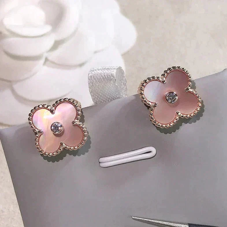 [Clover]CLOVER MEDIUM 1 MOTIFS  PINK MOP DIAMOND EARRINGS
