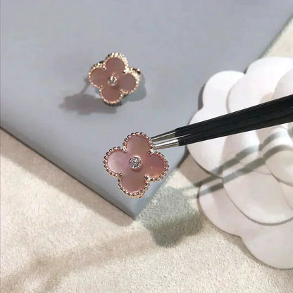 [Clover]CLOVER MEDIUM 1 MOTIFS  PINK MOP DIAMOND EARRINGS