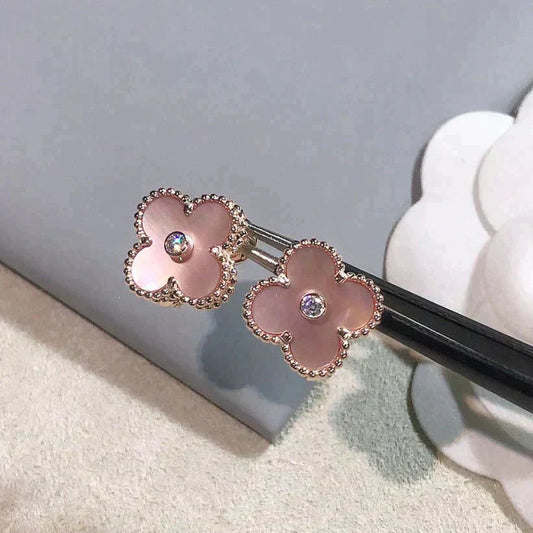 [Clover]CLOVER MEDIUM 1 MOTIFS  PINK MOP DIAMOND EARRINGS