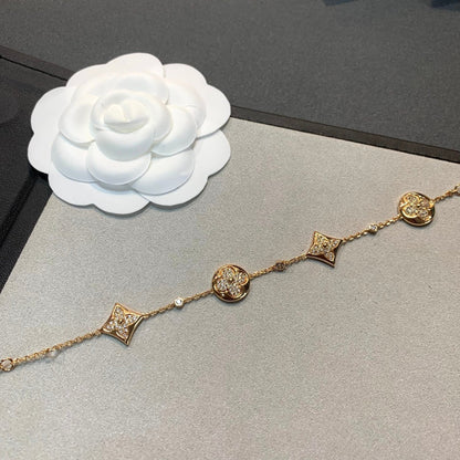 [Clover]STAR AND SUN 4 MOTIFS GOLD DIAMONDS BRACELET